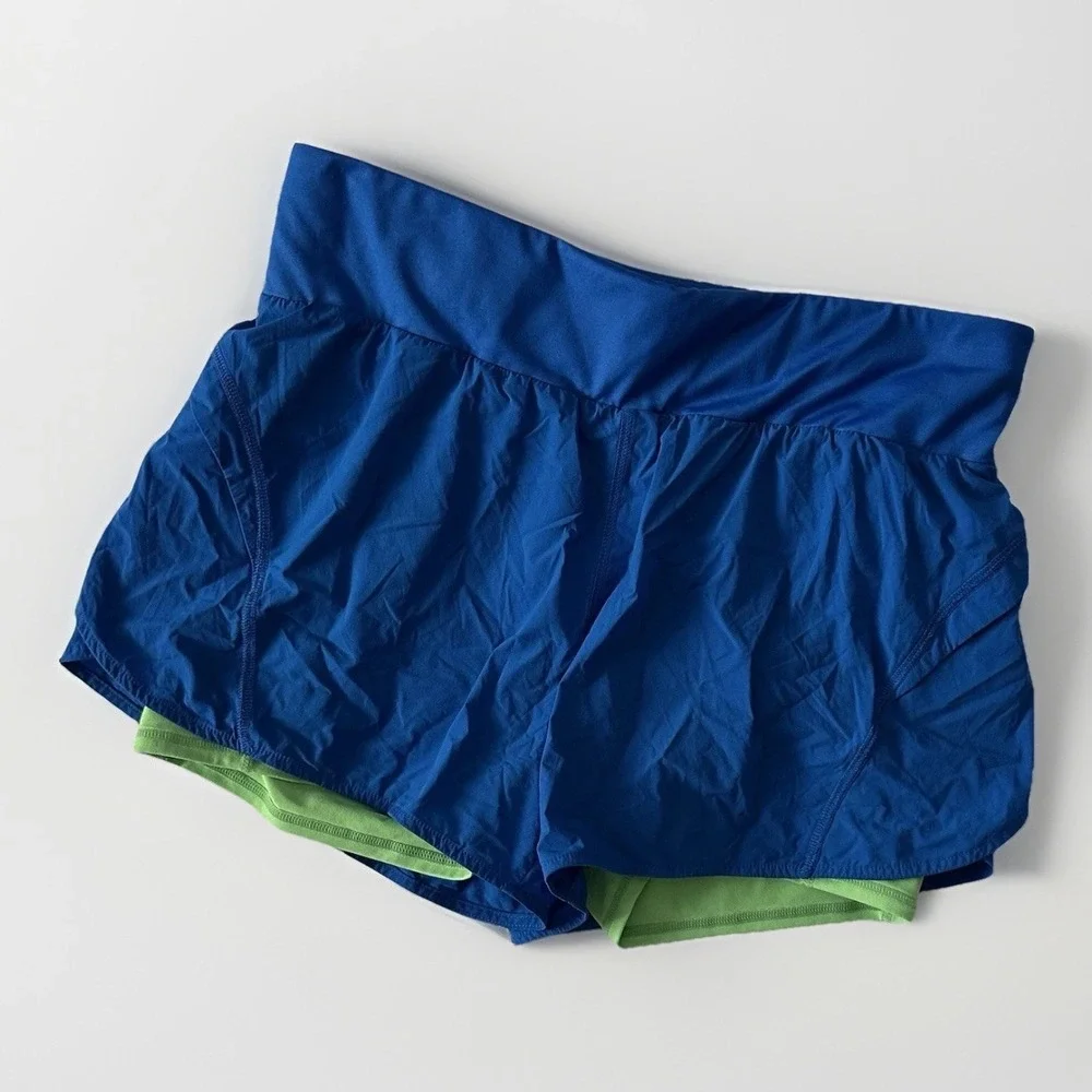 Fabletics Womens Running Shorts‎ Large Electric Blue Lined Athletic Yoga Gym